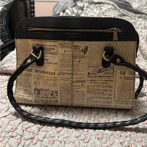Patricia Nash Black and Tan Newspaper Print Shoulder Bag